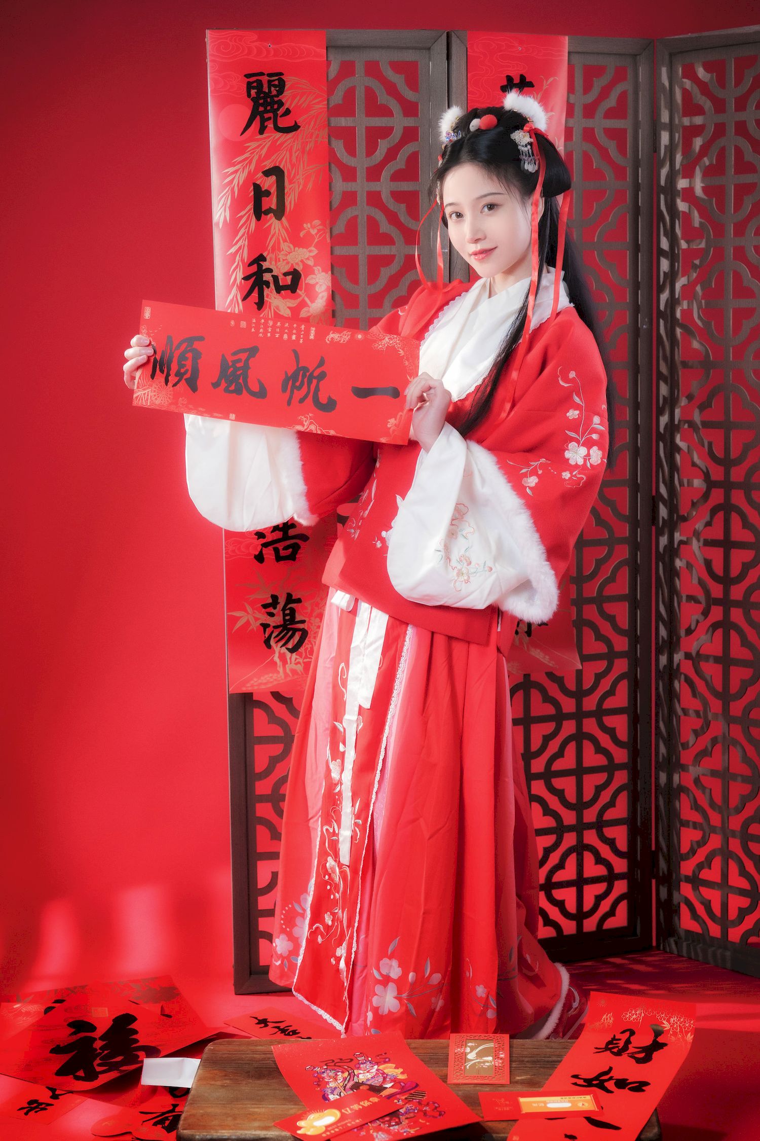 古典美女Nnian红色拜年服新年新气象喜庆写真-御萝部落-御萝部落